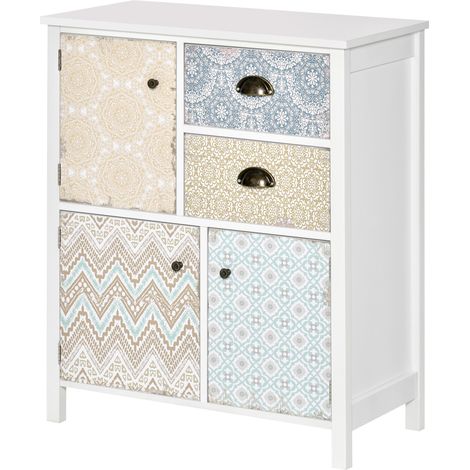 Cómoda Bohemio 2 Cajones 3 Compartimentos Anti-vuelco Blanco 68x34x80 cm