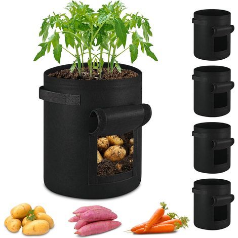 5 sacs de plantation non tissés de 20 L, adaptés à la culture de fruits et légumes sur le balcon ou le jardin, noirs (1/5)