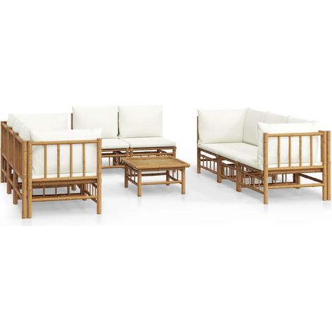 Maison Exclusive - Set Salotto da Giardino 9pz con Cuscini Bianco Crema in Bambù