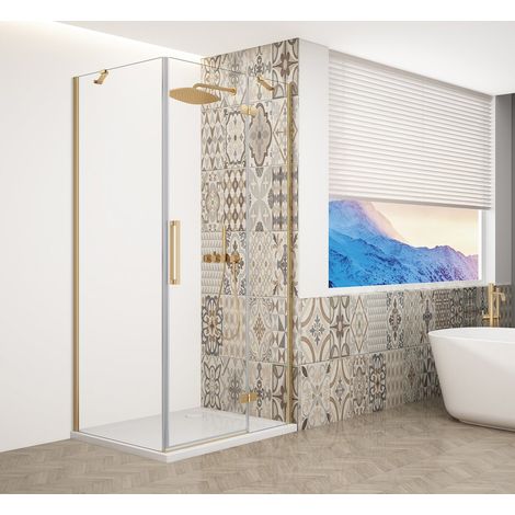 TRINITY GOLD MATT paravent carré 900x900mm, verre clair, gauche (1/4)