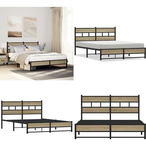 vidaXL Metallbett ohne Matratze Sonoma-Eiche 140x200 cm (1/5)
