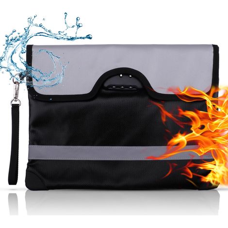 3 bolsas ignífugas con cerradura, 34 x 26 cm, bolsas de almacenamiento ignífugas e impermeables, funda impermeable para documentos, pasaportes y objetos de valor (negro)