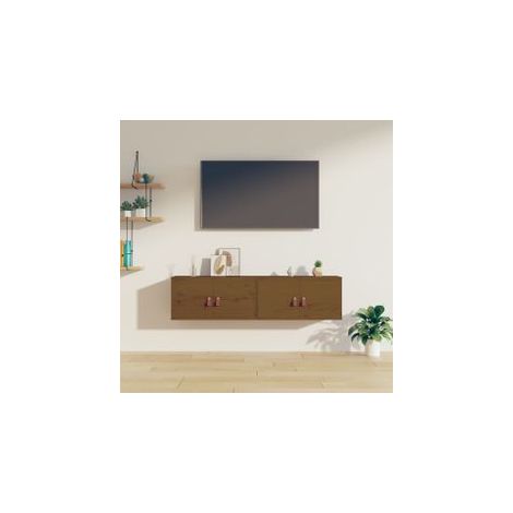 Armoires murales 2pcs Marron miel 60x30x30 Bois de pin massif (1/5)