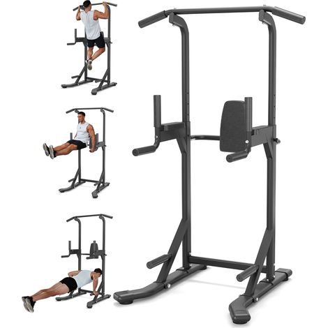Power Tower 450LB de traction et dips – Station multifonction musculation réglable – Structure acier carbone robuste – pour pull-ups, dips, relevés de jambes maison – noire