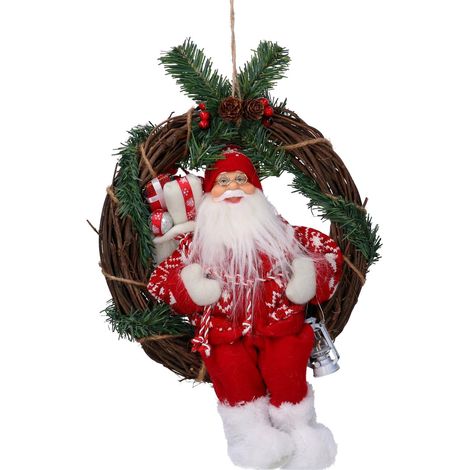 Babbo natale in tessuto su ghirlanda rosso cm Ø35 (1/3)