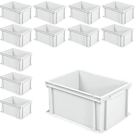 BRB 12x Euro-Stapelbehälter mit 2 Griffleisten, LxBxH 400x300x220 mm, 21 Liter, weiß