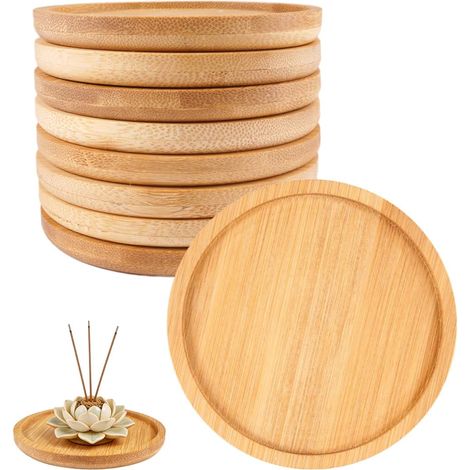 8 Pièces sous-Bougies en Bambou, Ø 9cm Rond Marron sous-Verres en Bambou (1/5)