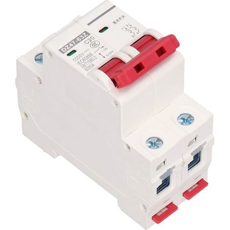 Disjoncteur 2P 1000V 20A pour installation photovoltaïque, type DZ47-63Z C20, montage sur rail DIN