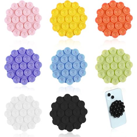 Supports de téléphone à ventouses en silicone, ventouses adhésives multi-usages antidérapantes compatibles avec les coques de téléphone, mini tapis à ventouses (8 pièces multicolores) (1/5)