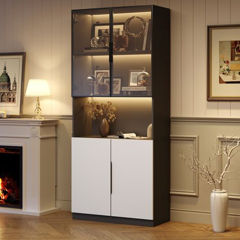 Mueble vitrina con LED y puertas de cristal 80x30x200 cm OKMYHOME (1/5)