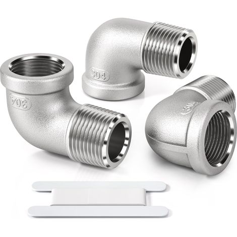 3 Pcs 90 degree 1/4 "femelle à 1/4" mâle BSP en acier inoxydable 304 raccord coudé raccord pour la conversion de connexion de tuyau (1/5)