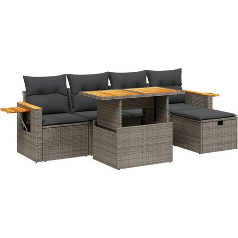 vidaXL Set Divano da Giardino 6 pz con Cuscini Grigio in Polyrattan (1/4)