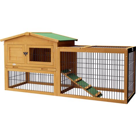 Clapier lapin extérieur 2 niveaux avec enclos grillagé, rampe, toit ouvrant et bac amovible, cage pour lapin, cochon d’Inde et petit animal jaune  CHICFURN (1/5)