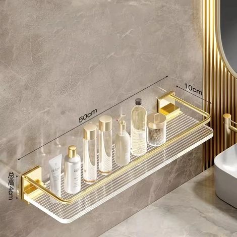 (Or 50 cm) Étagère de salle de bain de luxe sans perçage, étagère murale pour shampoing et cosmétiques, support pour cuisine, organisateur carré en acrylique (1/5)