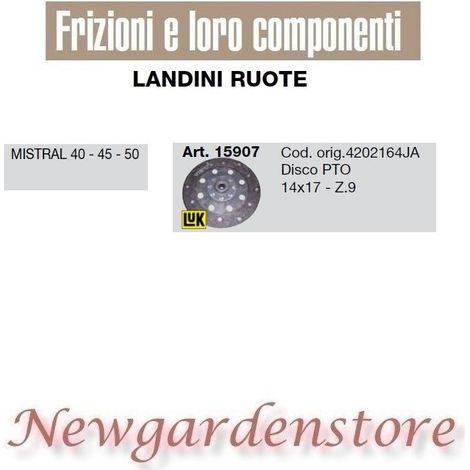 Disco embrague TDF tractor 14x17 Z9 15907 LANDINI RUOTE MISTRAL 40 45 50