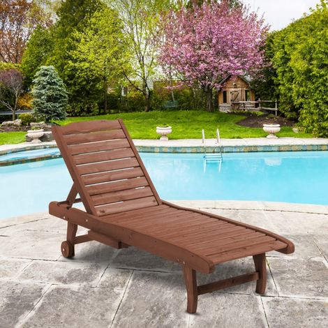 Bain de Soleil transat Style Colonial Dossier réglable 3 Positions roulettes Tablette Support Bois Sapin pré-huilé (1/5)