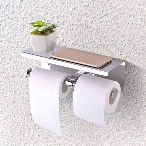 Porte-Papier Toilette, Support de Papier Toilette à Double Rouleau en Acier Inoxydable SUS 304 avec étagère de Rangement, Vis Dissimulées, Installation Facile, pour Salle de Bain, Maison (1/5)
