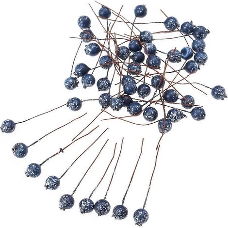 50 pièces de fleurs artificielles bleues en forme de baies de houx, pics décoratifs pour Noël et décoration intérieure à faire soi-même (12 mm)-50pcs-Blue