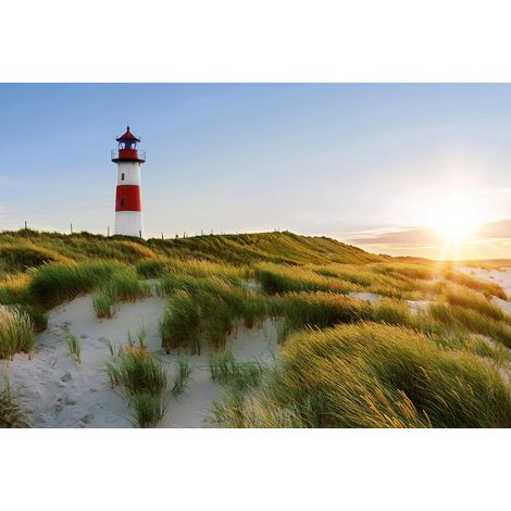 Papier peint panoramique plage & phare | Tapisserie panoramique maritime idéale salon | Papier peint panoramique coucher de soleil - 384 X 260 cm (8 pièces) (1/2)