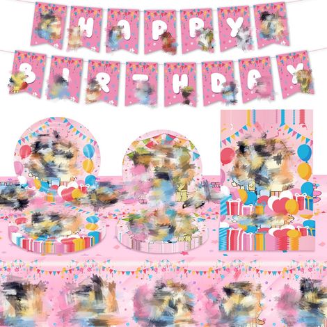 Decoration Anniversaire, 42 Pièces Blue Kit Anniversaire Gobelet Assiette Rose Decoration Gateau Kit Anniversaire Garçon Fille Set Vaisselle Nappe de Table Tirez le Drapeau