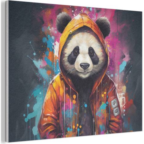 TABLEAU ACOUSTIQUE Panda - Veste - Graffiti - Orange Panneau Insonorisant 80x60 cm (1/5)