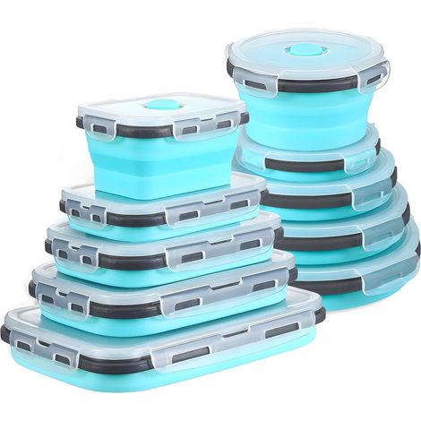 10 boîtes lunch silicone pliables 800 ml avec couvercle, micro-ondes/congélateur/lave-vaisselle, stockage (1/5)