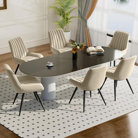 Esszimmerstühle 6er Set Beige mit extra dicken Sitzkissen und Metallbeinen (1/5)