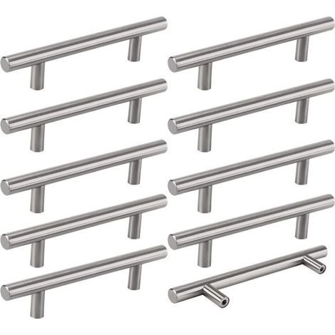 10 × Poignées de Meuble Cuisine - Poignet de Porte en Acier Inoxydable, Distance de Trou de 128mm, Couleur Argent(avec vis) (1/5)