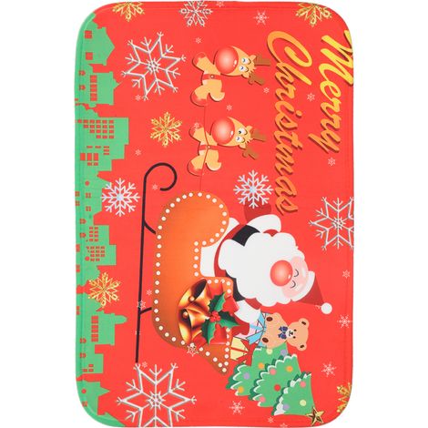 Tapis de sol de Noël en flanelle avec Père Noël, tapis de cuisine et de salle de bain pour la décoration intérieure (1/5)