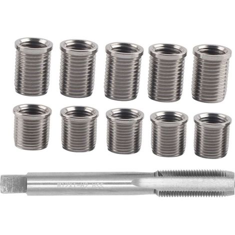 Outil de réparation de filetage de bougie d'allumage – Kit avec 10 tuyaux M10x1.0 et 1 taraud M12x1.0 – Acier inoxydable et rapide (1/5)
