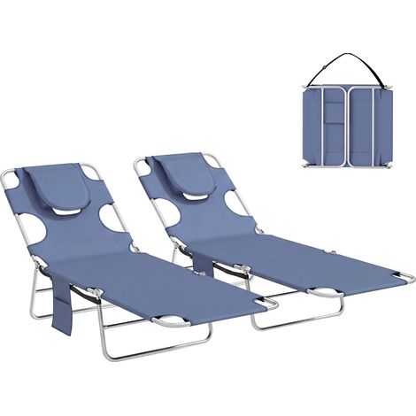 Outsunny 2 Sun Loungers with Reading Hole, Folding Garden Lounger, Grey