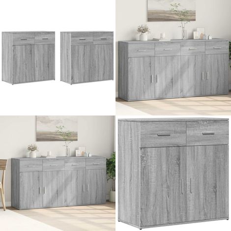 Sideboards 2 Stk. Grau Sonoma 79x38x80 cm Holzwerkstoff - Holzwerkstoff - Wohnzimmer Schrank (1/5)