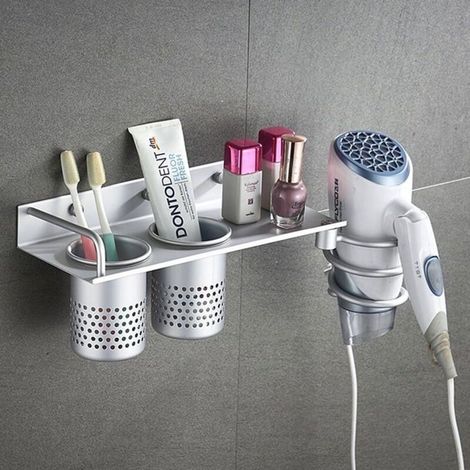 Wandhalterung aus Aluminium für Haartrockner, spiralförmige Haarstyling-Geräte, hängende Haartrocknerhalterung, Lockenstab (1/5)