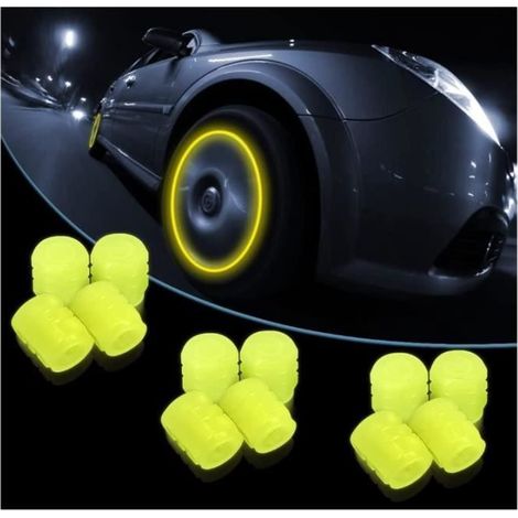 Bouchon de Valve de Pneu - Fluorescent - 12 Pcs - Jaune - Universel - Étanchéité Améliorée (1/4)