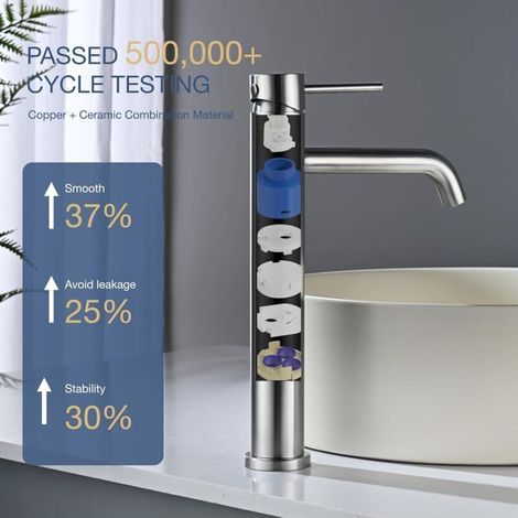 Rubinetto miscelatore alto per lavabo, rubinetto da bagno per lavandino e lavabo, classico rubinetto per lavabo in acciaio inox spazzolato (1/4)