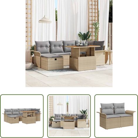 vidaXL Ensemble de canapé de jardin 7 pc Beige polyrotin (1/5)