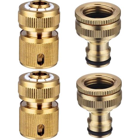 1/2"-Schnellkupplung aus Messing und 2-in-1-Gartenwasserhahnanschluss aus Messing – 4er-Pack (1/5)