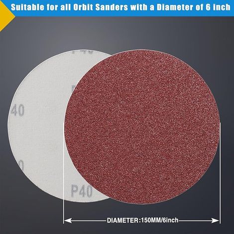 100 Pièces Disques Abrasifs 150mm Grain Mixte 40/60/80/120/150/180/220/240/320/400/600/800/1000 Papier Poncer no Trous Disque Poncage pour Ponceuse Excentrique (1/5)