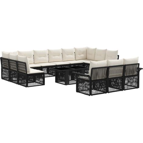 Conjunto de sofás de jardín 14 uds. Negro y Blanco Crema vidaXL (1/5)
