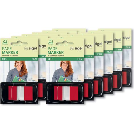 Sigel HN491 Segnapagina adesivi, Z-Marker,nel dispenser, rosso, 43x25 mm, 50 fg., 12 pezzi (1/5)