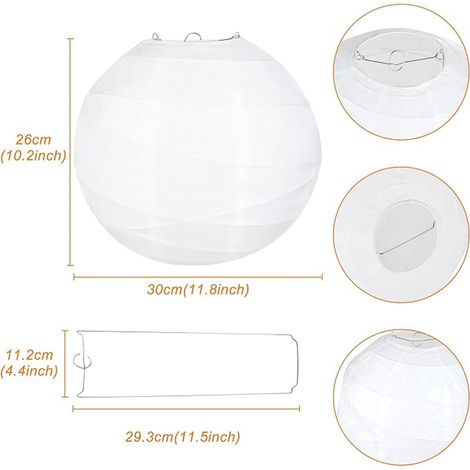 LIHAO Lampion Lantern Abat Jour Papier, Suspension Boule Papier Luminaire Chinoise pour Mariage Fête, Diamètre 30 cm, Blanc(1pc) (1/4)