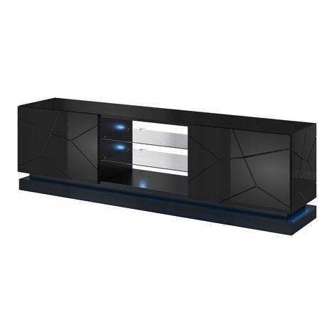 Meuble TV Noir brillant 160x57x42cm QUEEN meuble Hi-fi luxueux sideboeard commode sur pied (1/3)