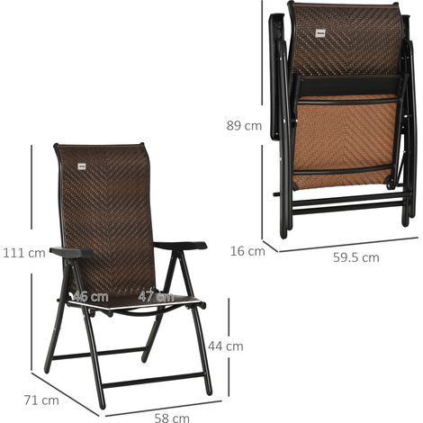 Chaise pliante en polyrotin avec accoudoirs, dossier réglable en 7 positions, idéale pour le jardin, le balcon ou la terrasse, 58 x 71 x 111 cm