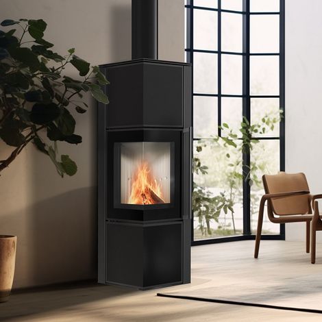 Kaminofen aus Stahl KRATKI TORA/M 8 kW Ø 150 Quarzsinter Nero Assoluto (1/5)