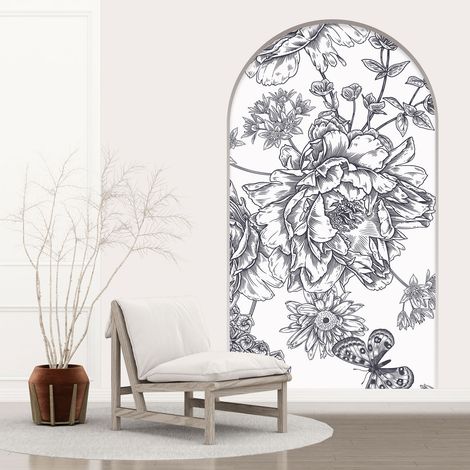Stickers Trompe l'oeil Arche - Voute - Fleurs Papillon - 60 x 105 cm (1/5)