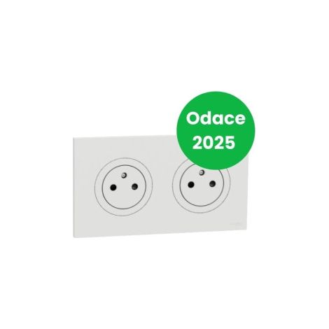 Schneider - Odace 2025 - LOT double prises 2P+T affleurante + plaque de finition - blanc craie - Ru00e9f : S920052x2+S920704 (1/5)