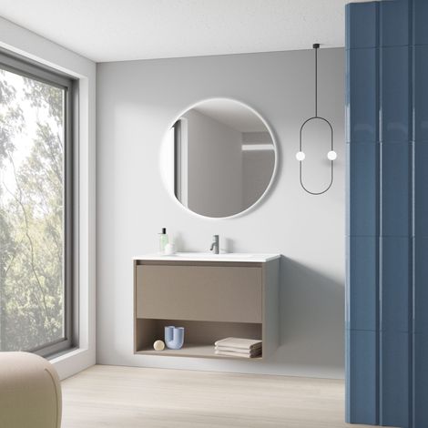 Meuble salle de bain suspendu NIWA fumé sablé 60 cm Gris Miroir non inclus (1/4)