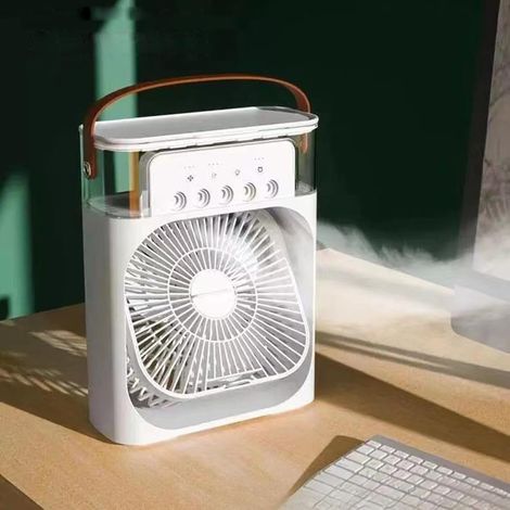 Aire Acondicionado Portátil, Humidificador con Luz Nocturna RGB, Mini Enfriador de Aire con Temporizador de 1-3H, 3 Modos de Velocidad del Viento, Ideal para el Hogar, Oficina y Dormitorio (1/4)