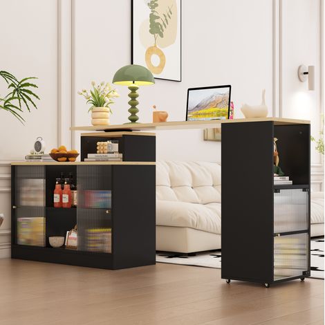 tavolo allungabile bar contenitore ruote mobile nero OKMYHOME (1/5)