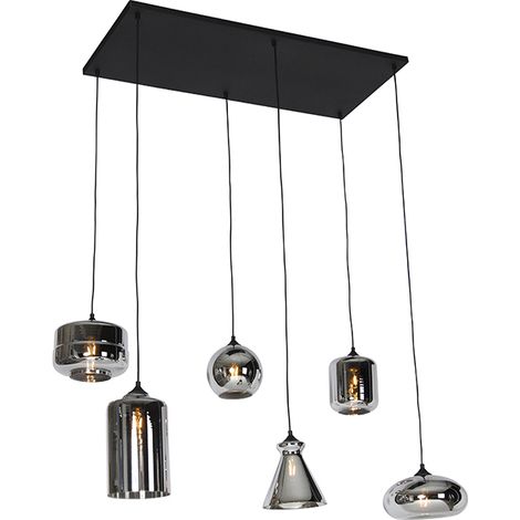 Art-Deco-Hängelampe schwarz mit Rauchglas 6 Lichter - Wallace (1/4)